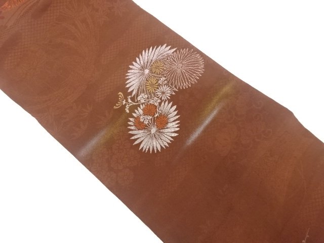 JAPANESE KIMONO / ANTIQUE NAGOYA OBI / SILK / URUSHI / WOVEN KIKU